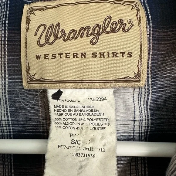 Wrangler Western Shirt Small Mens Brown/Black/White Pearl Snap S/S Plaid Cowboy - Picture 2 of 4